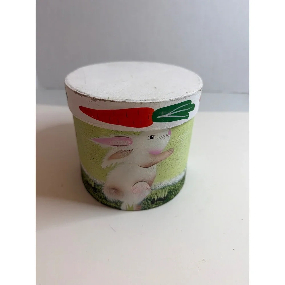 Cute Bunny Carrot Round Trinket Box Container‎ Easter Spring